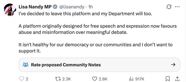 TwisterFilm's tweet photo. Woman who defended rapists being housed in women's jails complains about ....abuse and misinformation. It's not X that endangers the health of our democracy but hypocritical politicians like @lisanandy. https://t.co/42pc1dxiA0