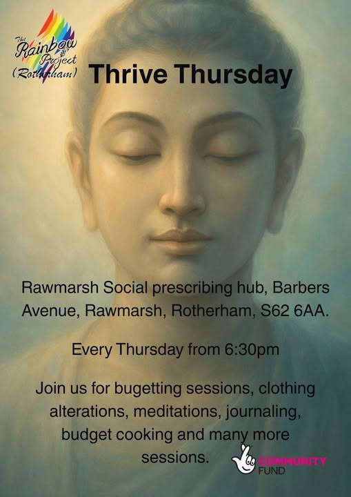 Stag_RosePPG's tweet photo. #Thursday - join The Rainbow Project - Rotherham
Rawmarsh Social Prescribing Hub, Barbers Ave, S62 6AA
6:30pm - 8.30pm #FREE - Thrive
#ThriveThursday #RainbowProjectRotherham #LGBTQRotherham #CommunityMatters https://t.co/o69xuZXqoO
