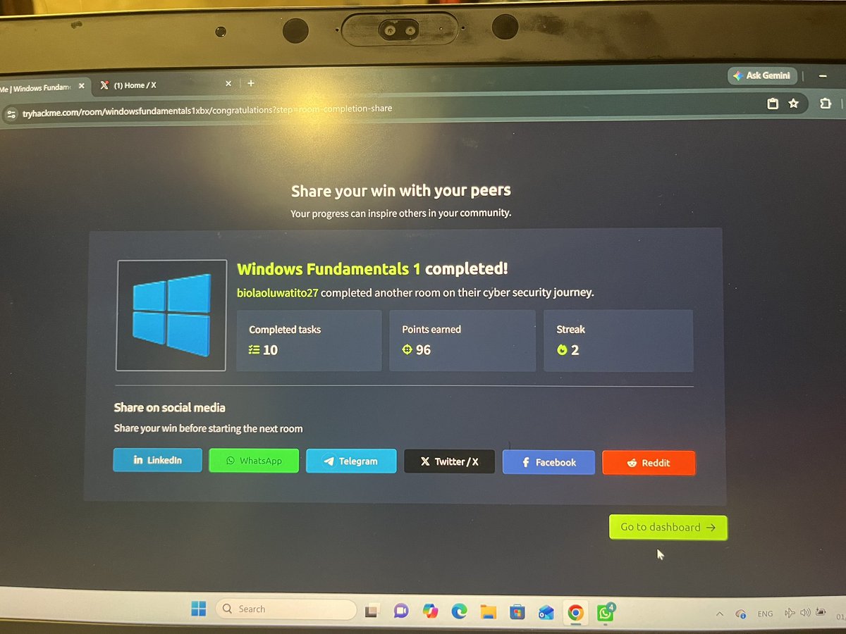 TheTenixxx's tweet photo. Day 13 of #30DaysOfTech with @TechSphereAcad and I finally aced my Windows Fundamentals 1, 2, and 3 assignments ✅✅✅

On to the next one 🚀🚀🚀

#BuildInPublic #LearningWithTs #Cybersecurity https://t.co/t209xFr7Dl