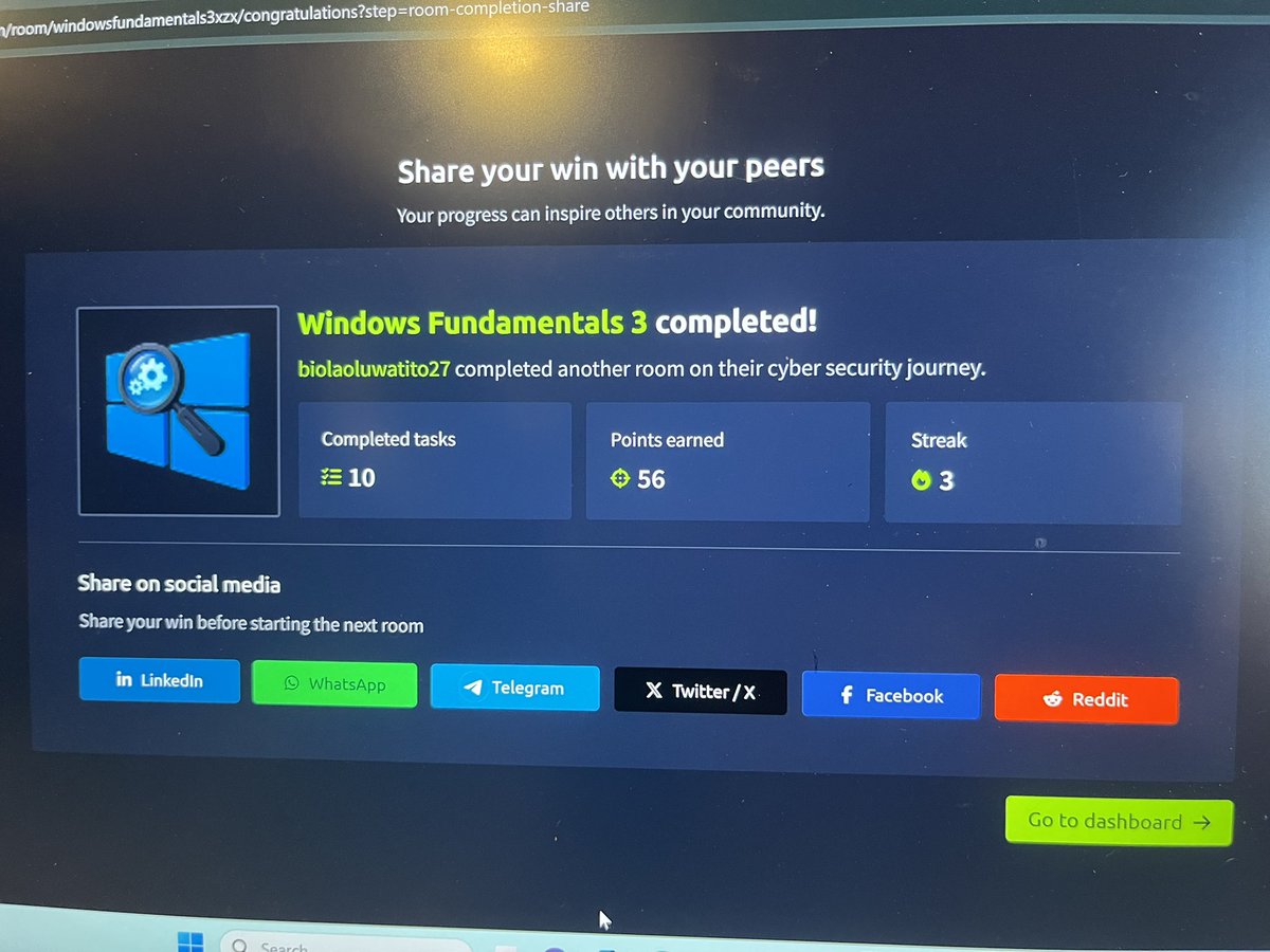 TheTenixxx's tweet photo. Day 13 of #30DaysOfTech with @TechSphereAcad and I finally aced my Windows Fundamentals 1, 2, and 3 assignments ✅✅✅

On to the next one 🚀🚀🚀

#BuildInPublic #LearningWithTs #Cybersecurity https://t.co/t209xFr7Dl