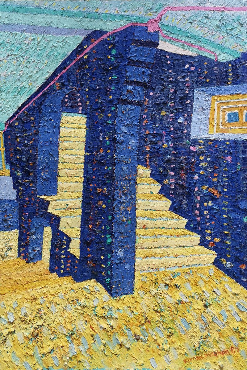 nowtsodaft's tweet photo. 'Glasgow Art School steps' 30x20" wide. Oil on muslin. 1987. #art #painting https://t.co/Q8rvp1T7Wz