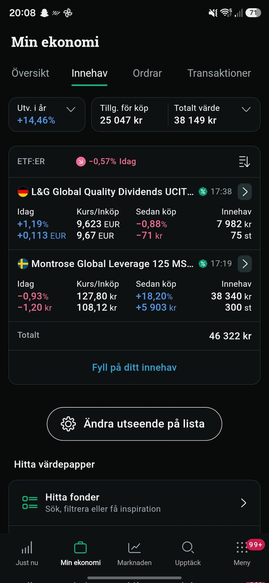 pizzainvestera's tweet photo. @Finansspanaren Kf barn till Dottern som är ett år. 

100% montrose global leverage för likvider, sedan utdelande stabil etf med belåning kring 20%, var nyligen xacthdiv, numera ldgl. Sparar barnbidrag + lite insättningar sporadiskt. https://t.co/b5VUZpOxar