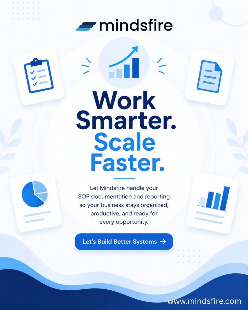 mindsfirehq's tweet photo. Clear processes. Smarter decisions. Sustainable growth. 📋📊

Let Mindsfire simplify your SOP documentation and reporting so your team can focus on what matters.

#SOPDocumentation #BusinessOperations #ProcessOptimization #BusinessGrowth #BusinessEfficiency #Reporting #Mindsfire https://t.co/maZ2A5cNaJ