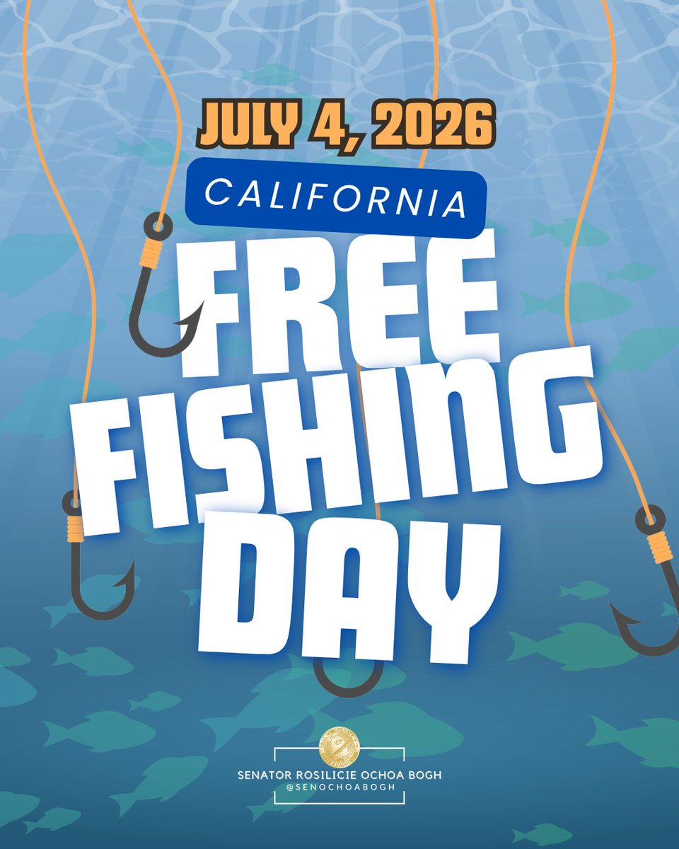 SenOchoaBogh's tweet photo. Today is California Free Fishing Day, when residents can fish without a license in many areas. Itโs a great opportunity to spend time outdoors and experience Californiaโs natural beauty. #SD19 #FreeFishingDay #ExploreCalifornia https://t.co/Z3xJn3Qhbx