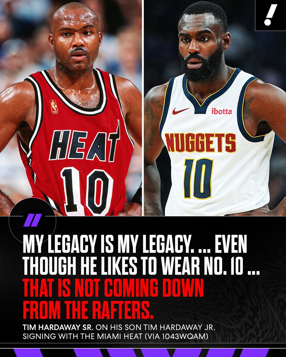 YahooSports's tweet photo. Tim Hardaway Sr. won’t let anyone wear No. 10 in Miami… not even his own son 😂

THJ signed a one-year deal with the Heat on Tuesday. https://t.co/VLKOCJU8sw