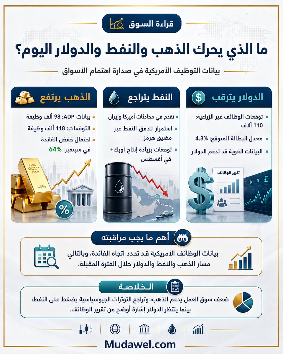 mudawel's tweet photo. الذهب يصعد، النفط يتراجع، والدولار ينتظر الإشارة الحاسمة من بيانات الوظائف الأمريكية 📊

هل ستدفع الأرقام القادمة الفيدرالي نحو خفض الفائدة قريباً؟ 👀

#مداول #الذهب #النفط #الدولار #الفيدرالي #الأسواق_العالمية #تداول #استثمار #الاقتصاد #بيانات_الوظائف https://t.co/2eGzZGeR43