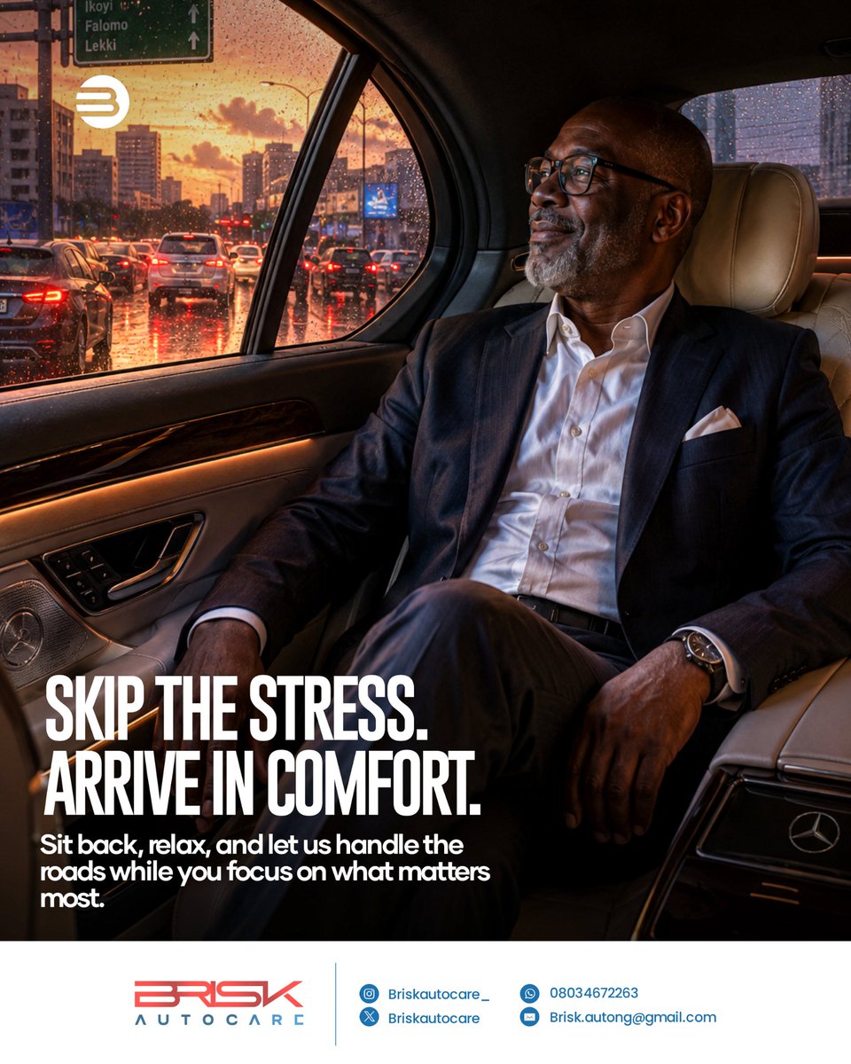 briskautocare's tweet photo. With Lagos' rainy season bringing unpredictable traffic, flooded roads, and longer travel times, now is the perfect time to leave the driving to a professional.

Book your chauffeur-driven ride today and experience a smarter way to move around Lagos:

📞 Call 08034672263 now! https://t.co/gY7clNgEqj
