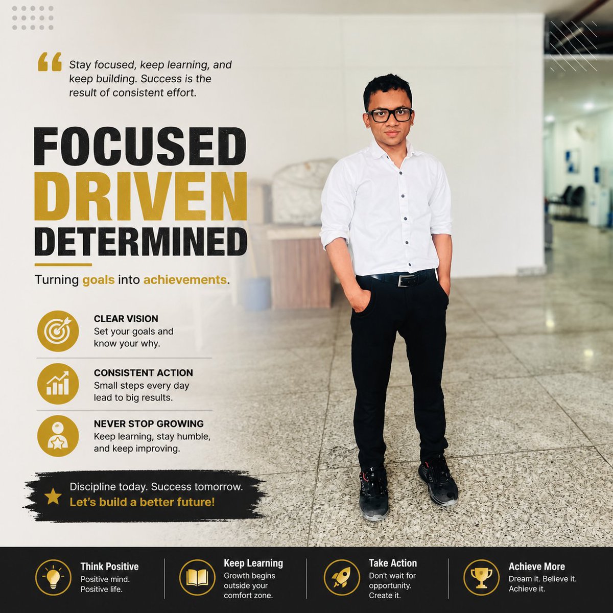 saudakhtar32's tweet photo. Confidence isn't about being perfect—it's about believing in yourself and showing up every day with purpose. 💼✨

Every step forward, no matter how small, brings you closer to your goals. Stay focused, keep learning, and let your hard work speak for itself. https://t.co/sEBUc7zqvu