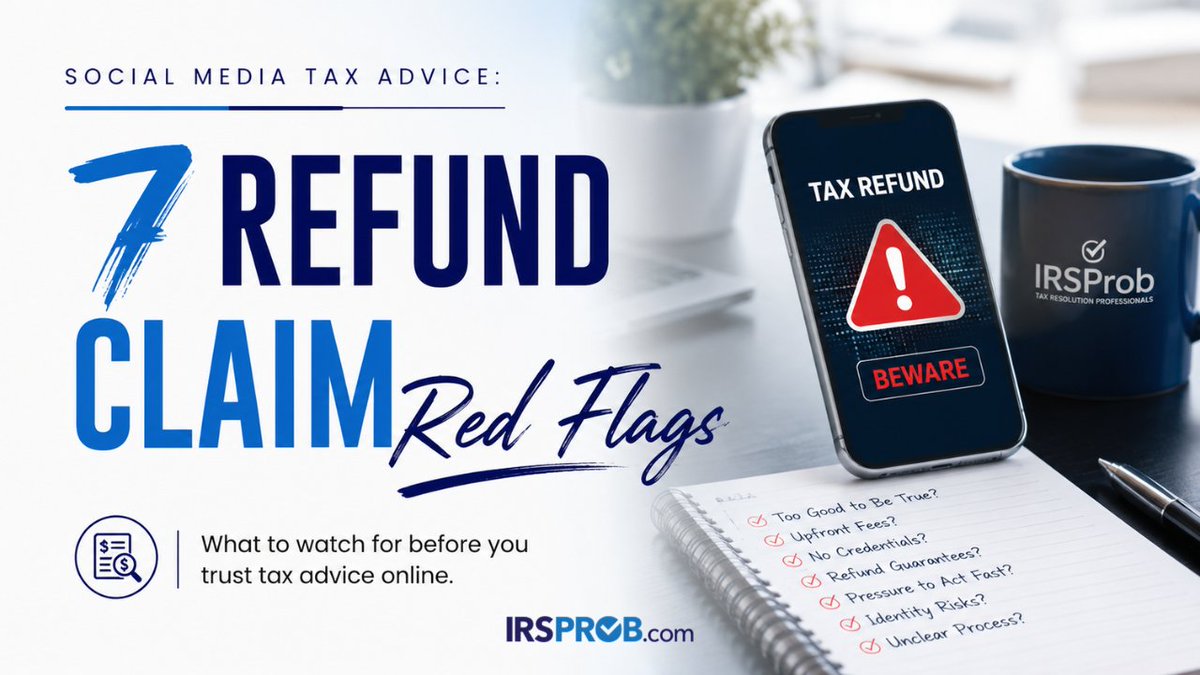 irsprob's tweet photo. A viral refund claim is not proof you qualify.
Before trusting social media tax advice, ask what rule supports it, what records are needed, and what happens if the IRS questions it later.
Read more:
https://t.co/ytcbIA7odV
#taxscam #taxrefund #irshelp https://t.co/B7MdWmqS6u