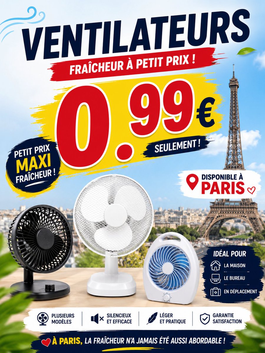 Geronimuslll's tweet photo. Offre à ne pas manquer sur les ventilateurs !!!
Date: vendredi 3 juillet 2026
Ouverture dès 8h30
Les 500 000 premiers arrivés seront servis
Adresse : 55 rue du Faubourg-Saint-Honoré, 75008 Paris https://t.co/mNFMmkAiyY
