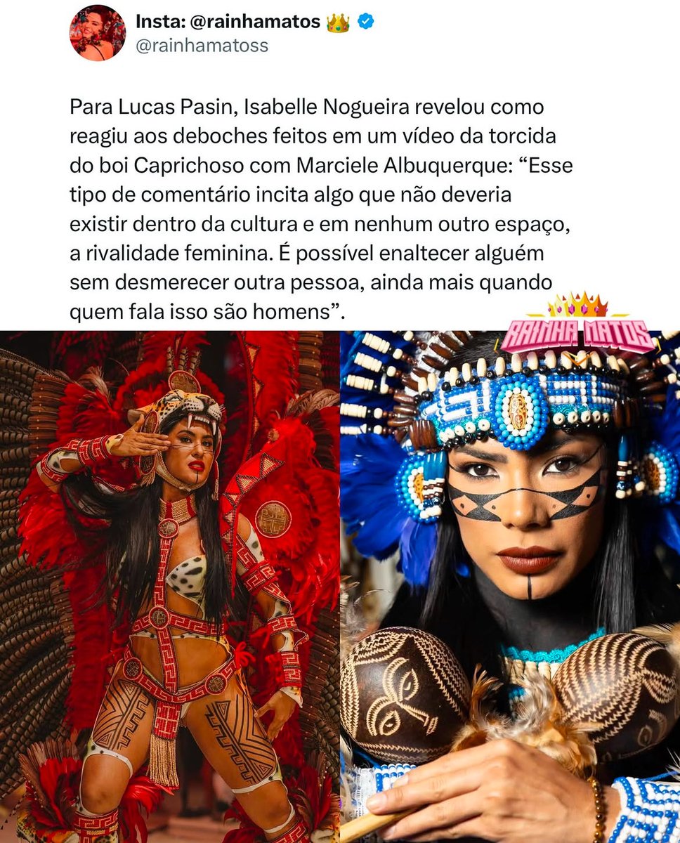 isabellecentral's tweet photo. "Esse tipo de comentário incita algo que não deveria existir dentro da cultura e em nenhum outro espaço, a rivalidade feminina. É possível enaltecer alguém sem desmerecer outra pessoa, ainda mais quando quem fala isso são homens" - Isabelle Nogueira https://t.co/81cHerEpBO