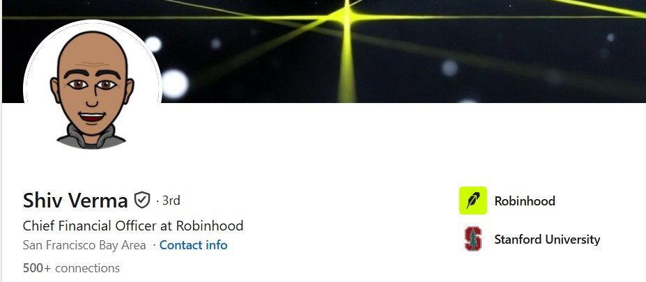 chugjugger55's tweet photo. CFO of Robinhood has $CASHCAT in his bio... @ShivVerma when is the Robinhood listing? https://t.co/AbQs9lDdhE