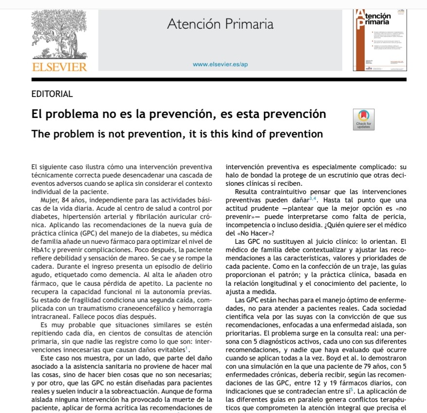 roanelSP's tweet photo. "El problema no es la prevención, es esta prevención"
. Prevención inadecuada: mas daños que beneficios
. Coexisten sobreprevención e infraprevención
Editorial publicado en la revista @AtPrimari
https://t.co/NbUSjZXID2
#SegPac https://t.co/xydl0G9NBX