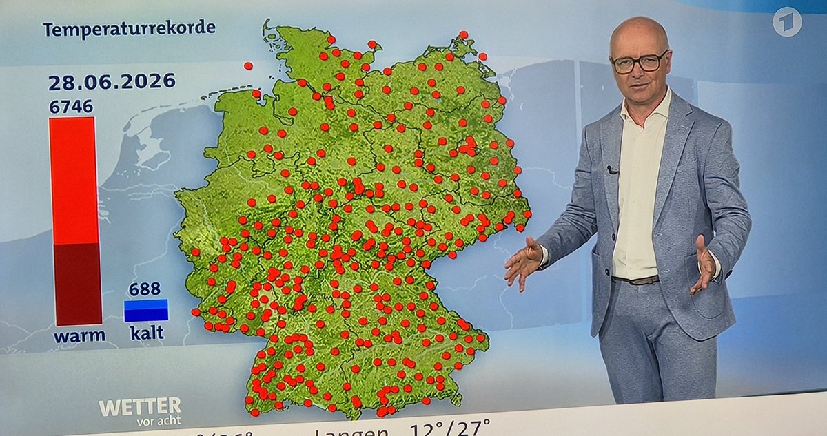 MrBlueEyes01's tweet photo. Jeder Rote Punkt ein Ort mit Temperaturrekord am 28.06.2026

Aber "früher war es ja auch schon warm" 🤷🏼‍♂️ https://t.co/AKwSTx0pS3
