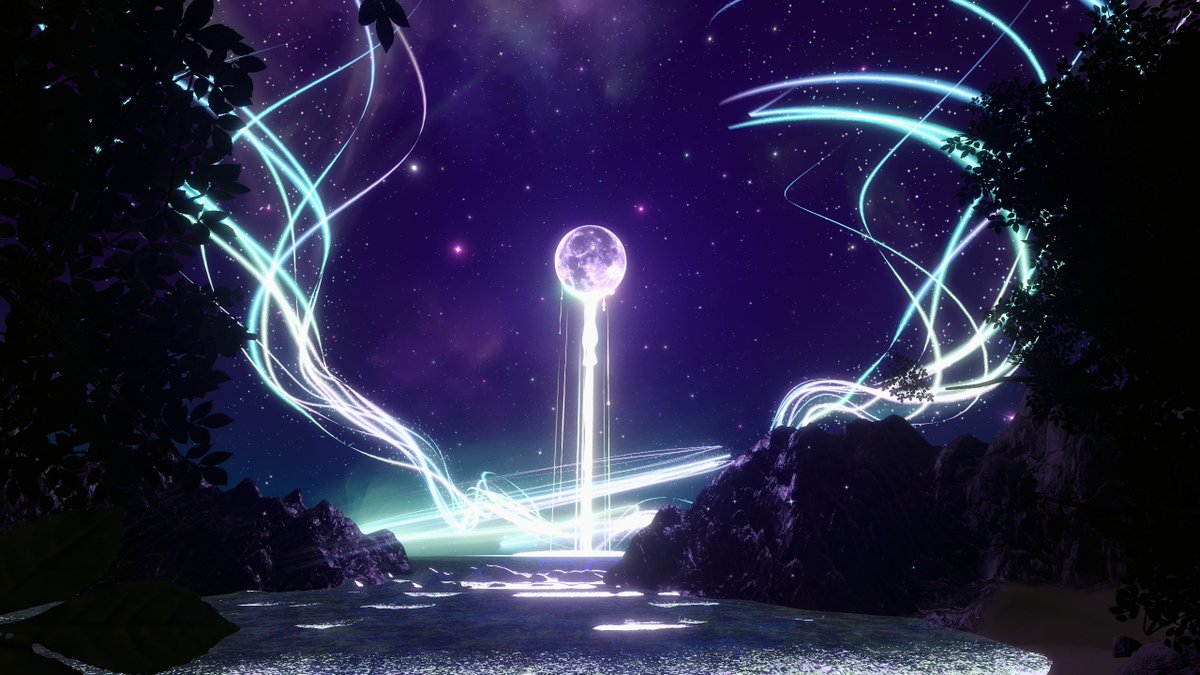 Jessi55xc's tweet photo. World: The Dream Moon｜夢月
Author: こごろ - kogoro @oe_tw 

A starry cosmic realm with a glowing moon and swirling lights. 🌕💫

#VRChatPhotography #VRChat https://t.co/uGvZ2lJYjO