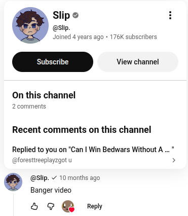 ForestTreeMC's tweet photo. Didnt realize someone with 176K subs replied to one of my early videos. (Verified btw) https://t.co/RpHubDHoCA