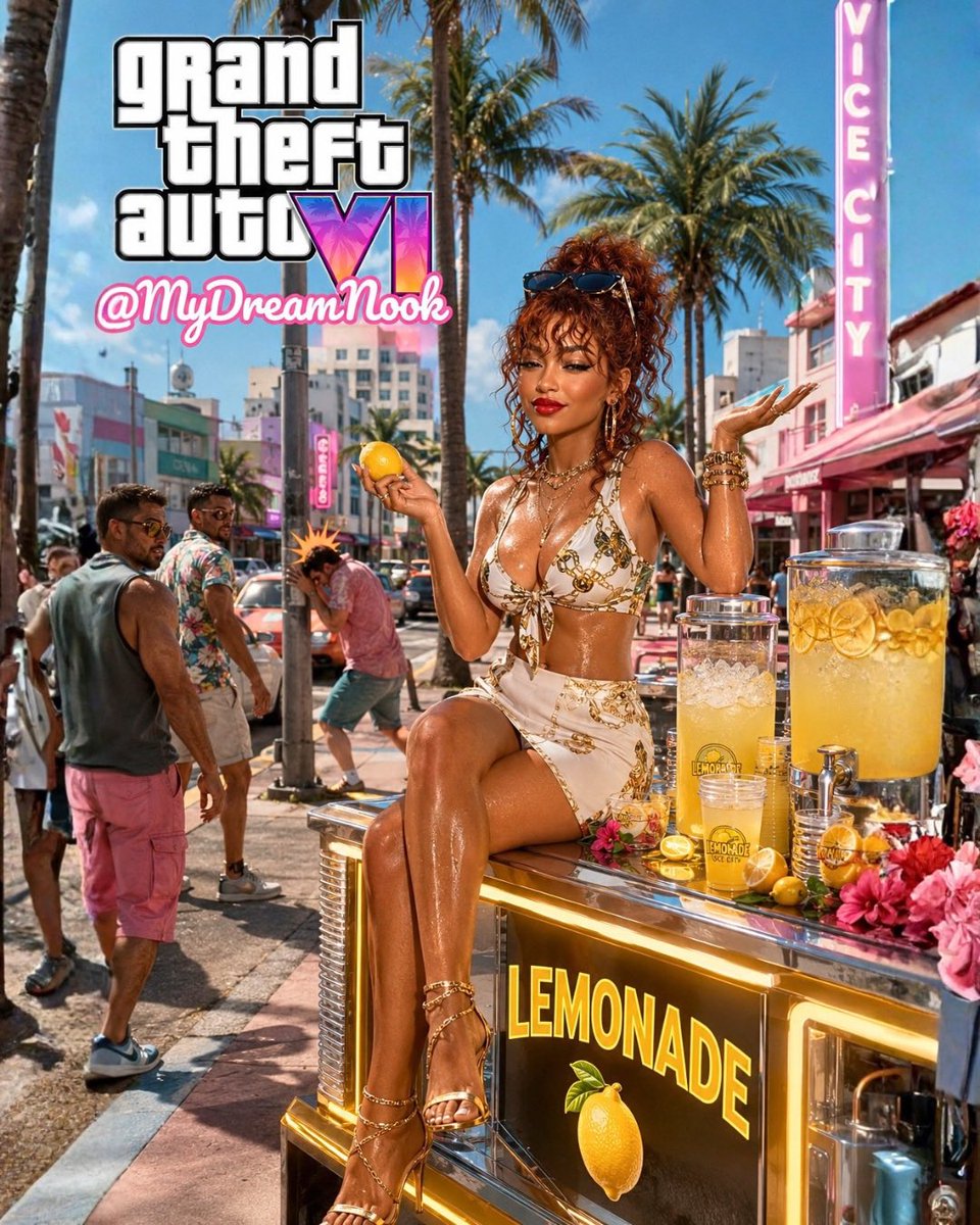 MyDreamNook's tweet photo. ⛱️ Jammin July Challenges: 🍋 Lemonade Stand (with a GTA twist)

📍Host: @mydreamnook 
📍Tag: #mydreamnook26

#GTA #GTAVI #aichallenge #aiart https://t.co/dRmmktLmbD