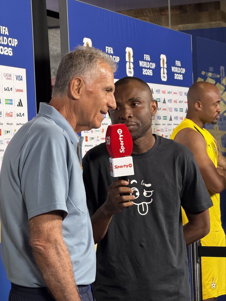 garyalsmith's tweet photo. 🇬🇭 Don Carlos Queiroz was kind to give me a bit of his time a moment ago. 

On African teams crashing out:
"It is a challenge for us to improve the stat [of African teams] and we will do our best to make everybody back home proud." 

Also spoke about how he has personally been affected by floods and said the team will try and give those affected something to smile about.