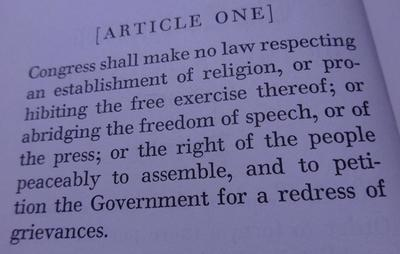Ebehere's tweet photo. "Congress shall make no law respecting an establishment of religion" means that the "separation of church and state" is demanded by the very first words written into our US Constitution by the Deist Founding Fathers.

https://t.co/NzsY7ZIY30 https://t.co/BJXep3U5RI
