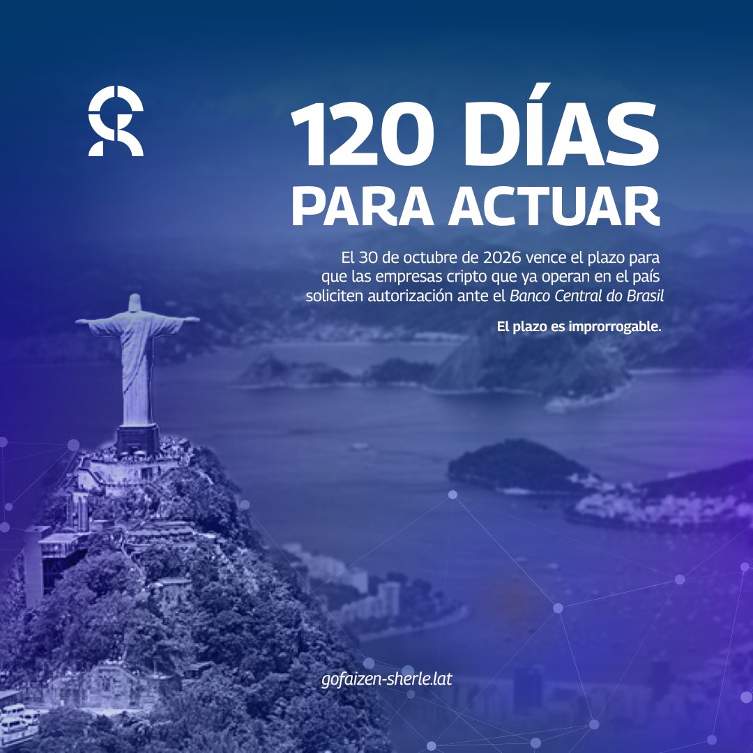 GofaizenSherle's tweet photo. En 120 días, cientos de empresas podrían perder la posibilidad de operar cripto en Brasil.

El 30 de octubre de 2026 vence el plazo para solicitar autorización ante el Banco Central. Y es improrrogable 🧵 https://t.co/diODuvCvWO