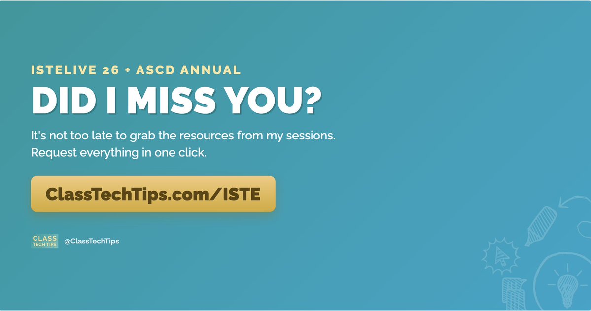 ClassTechTips's tweet photo. ๏ฟฝ๏ฟฝ Did I miss you at #ISTELive & #ASCDAnnual this week?
๐ You can still grab everything I shared during Monday and Tuesday's sessions.
๐ Request the resources: https://t.co/olPhhhklM3 https://t.co/hI5KFvlgTF