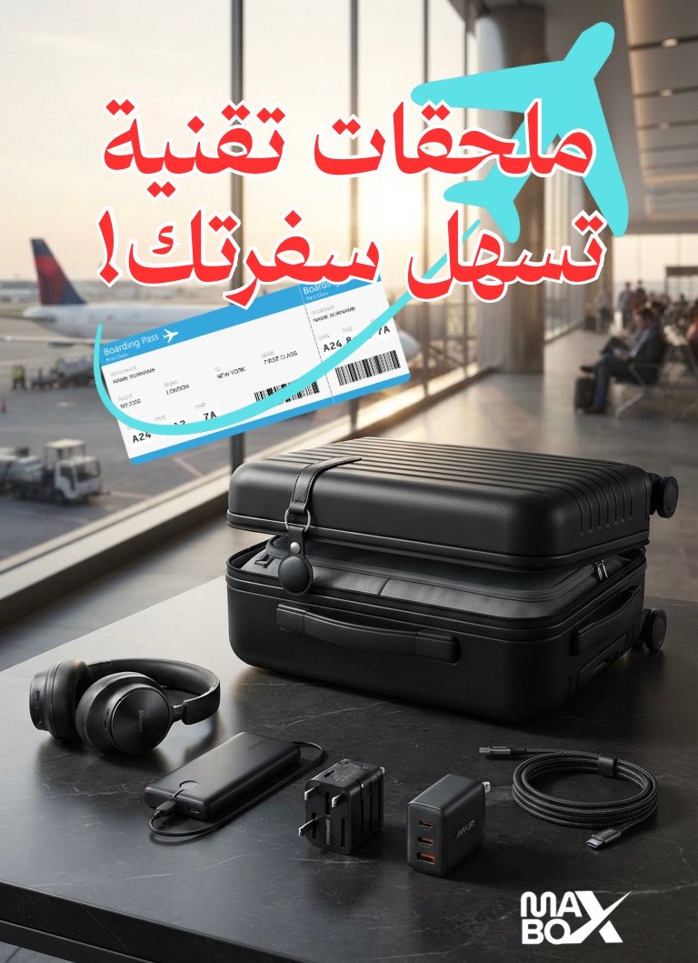 Maxboxsa's tweet photo. 6 إكسسوارات تقنية تستحق تكون معك في كل سفر ✈️

السفر يكون أسهل بكثير لما تكون مجهز بالأدوات المناسبة. هذه من أكثر الإكسسوارات اللي راح تفرق معك من أول يوم إلى آخر الرحلة:

🌍 1. فيش السفر العالمي
إذا كانت وجهتك خارج المملكة، فهذا أول شيء تحتاجه. يغنيك عن حمل عدة محولات ويتيح لك شحن أجهزتك في أغلب دول العالم.

🔋 2. باور بانك بسلك مدمج
نفاد البطارية أثناء التنقل أو في المطار آخر شيء تتمناه. وجود سلك مدمج يعني شحن أسرع، وأقل أغراض تحملها معك.

📍 3. قطعة تتبع للأمتعة
سواء لحقيبة السفر أو المفاتيح أو المحفظة، تمنحك راحة بال وتساعدك في العثور على أغراضك بسهولة إذا فقدتها.

🎧 4. سماعات رأس بعزل الضوضاء
تخفف ضجيج الطائرة والمطار، وتمنحك تجربة أفضل أثناء مشاهدة المحتوى أو الاستماع للموسيقى خلال الرحلات الطويلة.

⚡ 5. شاحن GaN سريع متعدد المنافذ
صغير بالحجم، قوي بالأداء. يشحن أكثر من جهاز في نفس الوقت ويوفر عليك حمل أكثر من شاحن.

🧲 6. كيبل شحن مغناطيسي
لا يتشابك داخل الحقيبة، سهل الترتيب، وجاهز للاستخدام في أي وقت دون فوضى.

✈️ تجهيز هذه الإكسسوارات قبل السفر يوفر عليك الكثير من المواقف المزعجة ويجعل رحلتك أكثر راحة وتنظيمًا.

ومع بداية موسم السفر، وفرنا هذه الإكسسوارات ضمن تشكيلة ماكس بوكس لتلبيه جميع احتياجاتك 

احفظ البوست لرجوع له بسهولة 📤