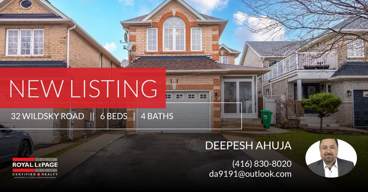 Mony4life's tweet photo. 📍 New Listing 📍 Take a look at this fantastic new property that just hit the market located at 32 Wildsky Road in Brampton. Reach out here or at (416) 830-8020 for more information!

Listed by IMTIAZ KHAWAJA

Deepesh Ahuja... https://t.co/137pEKfiJ8 https://t.co/g7w5dFq87W