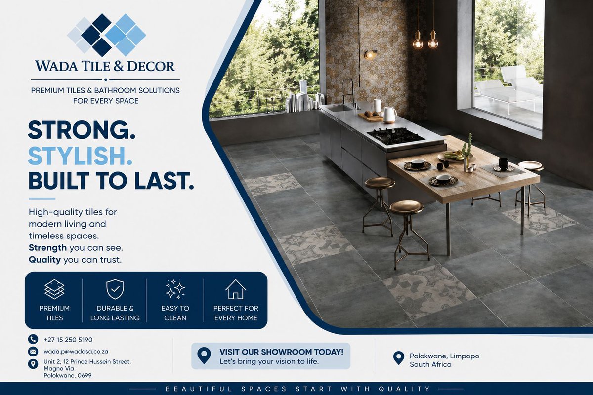 wadatiledecor's tweet photo. Premium tiles for homes that deserve the best. 🏡✨
Strong enough to last. Stylish enough to impress.
Visit WADA Tile &amp; Decor and create spaces you'll love for years to come. #WADATileAndDecor #PremiumTiles #Polokwane https://t.co/yKLPIIFHMS