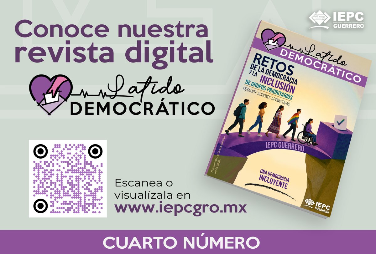 ople_Ver's tweet photo. ✨ Ya está disponible el cuarto número de la revista del @IEPCGRO, Latido Democrático.

En esta edición abordamos los retos de la democracia y la inclusión de grupos prioritarios mediante acciones afirmativas, a través de artículos que reflexionan sobre la participación, la igualdad y el fortalecimiento de nuestros derechos políticos.

Conoce las voces, experiencias y propuestas que contribuyen a construir una democracia más incluyente y representativa.

💬Léela y compártela aquí: https://t.co/yxN1CyrsC3