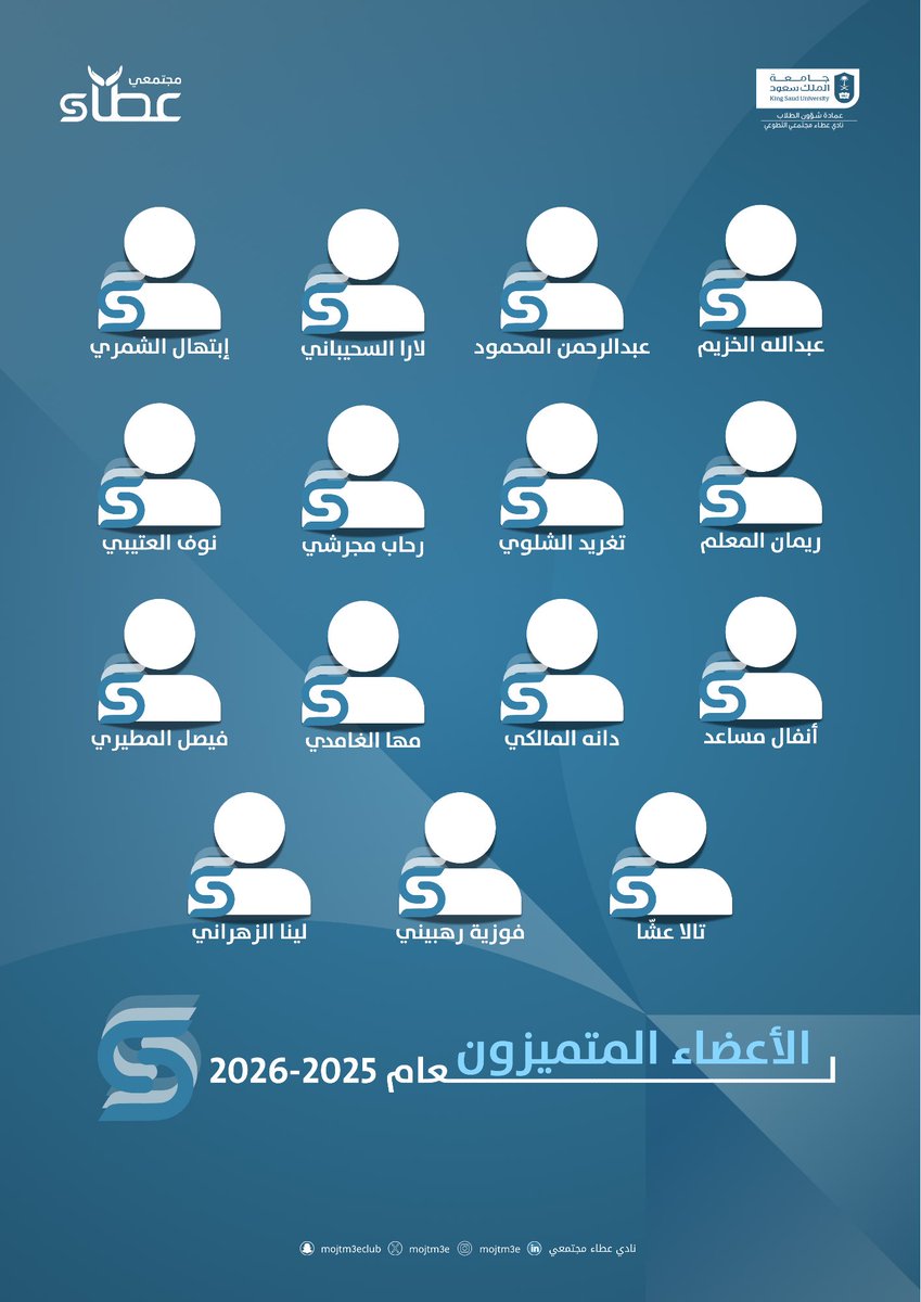 mojtm3e's tweet photo. يسرنا تكريم أعضاء نادي عطاء مجتمعي المتميزين في مختلف اللج��ن لعام 2025-2026؛ 
شاكرين ومقدرين لجهودهم المتميزة وعطائهم المتواصل🩵 https://t.co/rzOi6USjdv