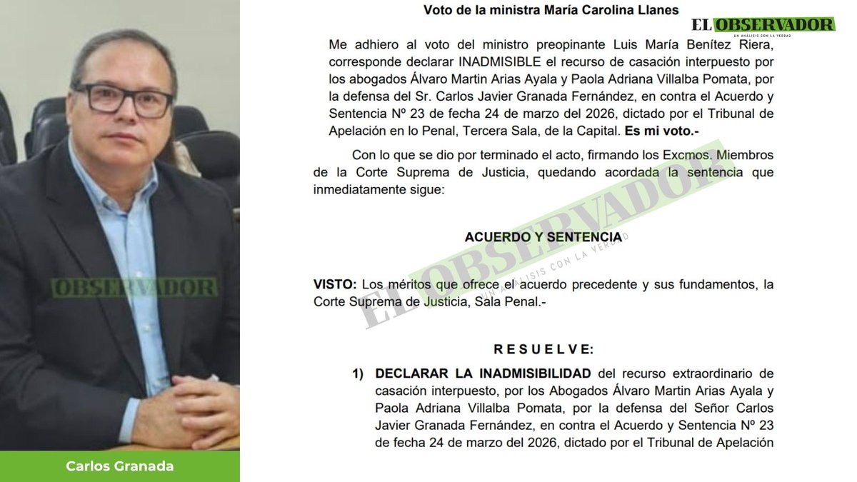 observapy's tweet photo. [AHORA]🟩Queda firme condena de 10 años de cárcel al exgerente periodístico, Carlos Granada, por coacción sexual y acoso.

🟩La Sala Penal declaró inadmisible el recurso extraordinario de casación interpuesto por la defensa. https://t.co/pk7HwtJoyB