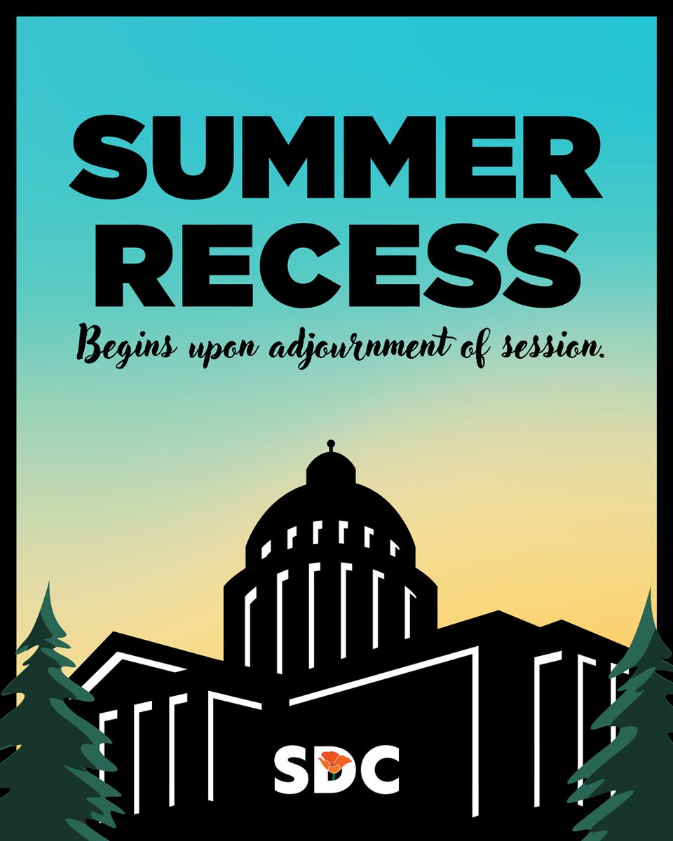 CASenateDems's tweet photo. The #CASenate enters summer recess today and will reconvene on Monday, Aug 3. 🏛️

While Sacramento sessions pause, the work continues back home. #CASenateDems will be on the ground in their home districts all month long, working directly for you and your community.

#SummerRecess https://t.co/Tvkpj6Bolb