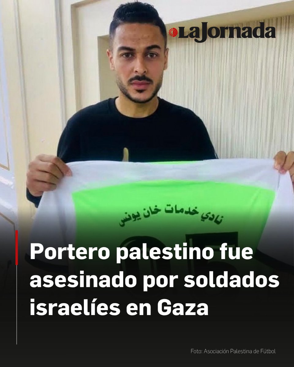 lajornadaonline's tweet photo. Saleem Al-Ashqar, de 32 años, portero palestino del Khadamat Khan Younis, fue asesinado a tiros por el ejército israelí en la franja de Gaza, informó la Asociación Palestina de Futbol. El organismo expresó sus condolencias a la familia del jugador, así como a sus compañeros de equipo y a la comunidad futbolística del país.

Al Ashqar defendía la portería del Khadamat Khan Younis, uno de los clubes con mayor tradición en el futbol palestino. Su muerte se suma a la de otros integrantes del deporte palestino que han muerto por el genocidio que comete Israel en Gaza.

Más información en: https://t.co/O2jbJKeIhL