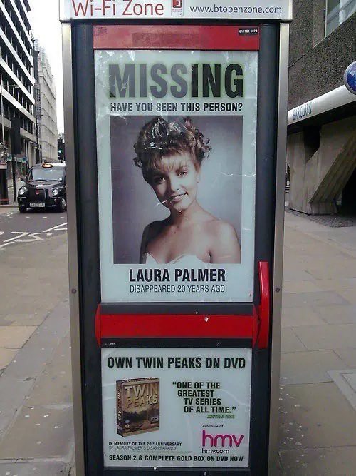 letmefeedonyou's tweet photo. twin peaks advertisement for laura palmer (2010) https://t.co/TCD04NGSZt