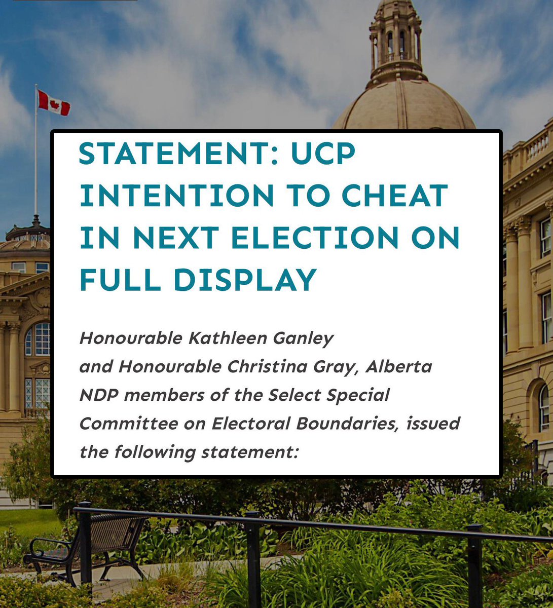CourtEllingson's tweet photo. For immediate release: 

UCP INTENTION TO CHEAT IN NEXT ELECTION ON FULL DISPLAY

#abpoli #ableg #cdnpoli https://t.co/3l2u9F1WUP