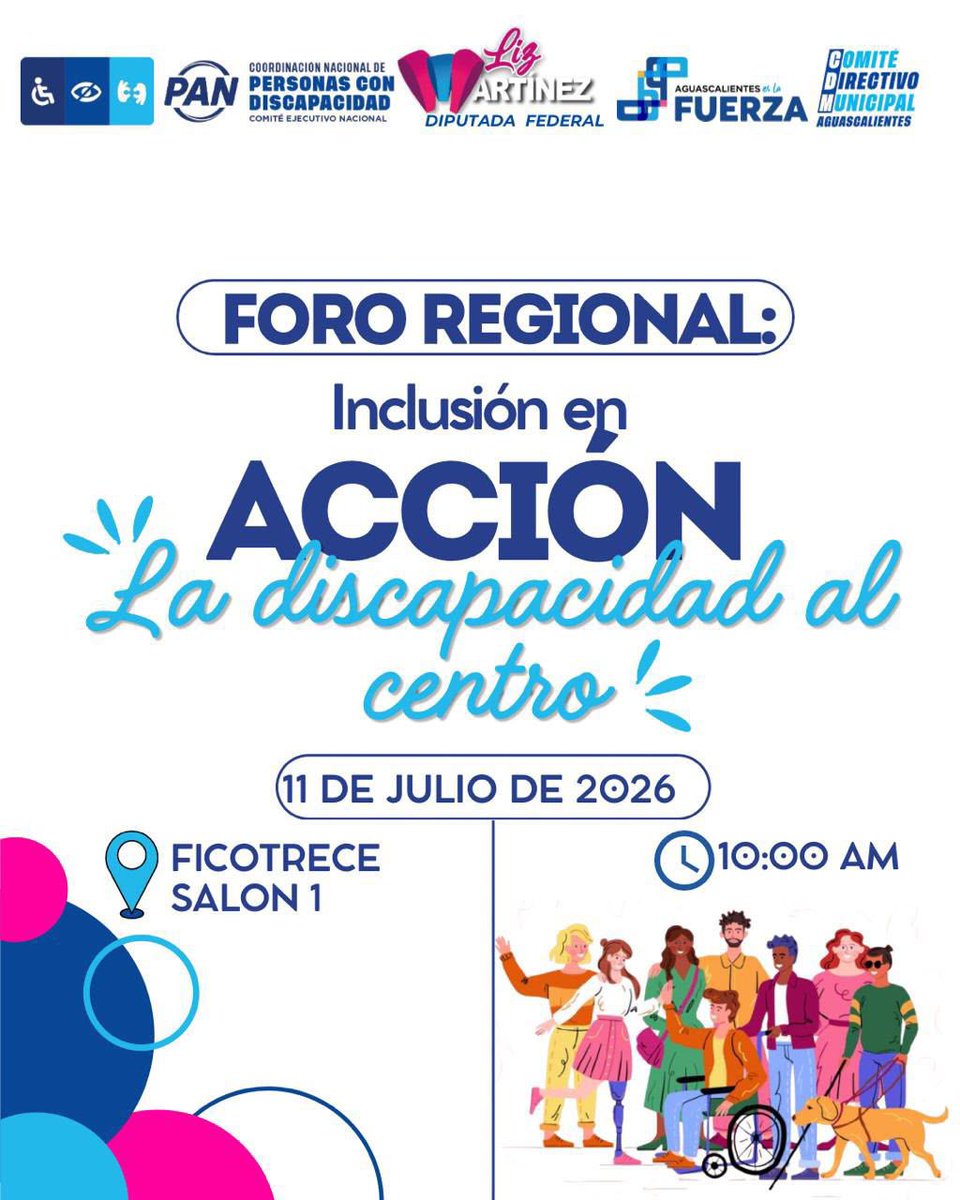 AccionNacional's tweet photo. Es momento de poner en acción a la inclusión.💙

Desde nuestra Coordinación Nacional de Personas con Discapacidad, junto a la Diputada Federal @SoyLizMartinezA y el @CDEPANAGS, te invitamos al Foro Regional: “Inclusión en Acción. La discapacidad al centro”, un espacio para escuchar, dialogar y construir propuestas que pongan a las personas en el centro de las decisiones.

📍 11 de julio | 10:00 a.m.
📍 FICOTRECE, Salón 1

Defendamos una sociedad verdaderamente incluyente que sea construida con participación, empatía y acción.