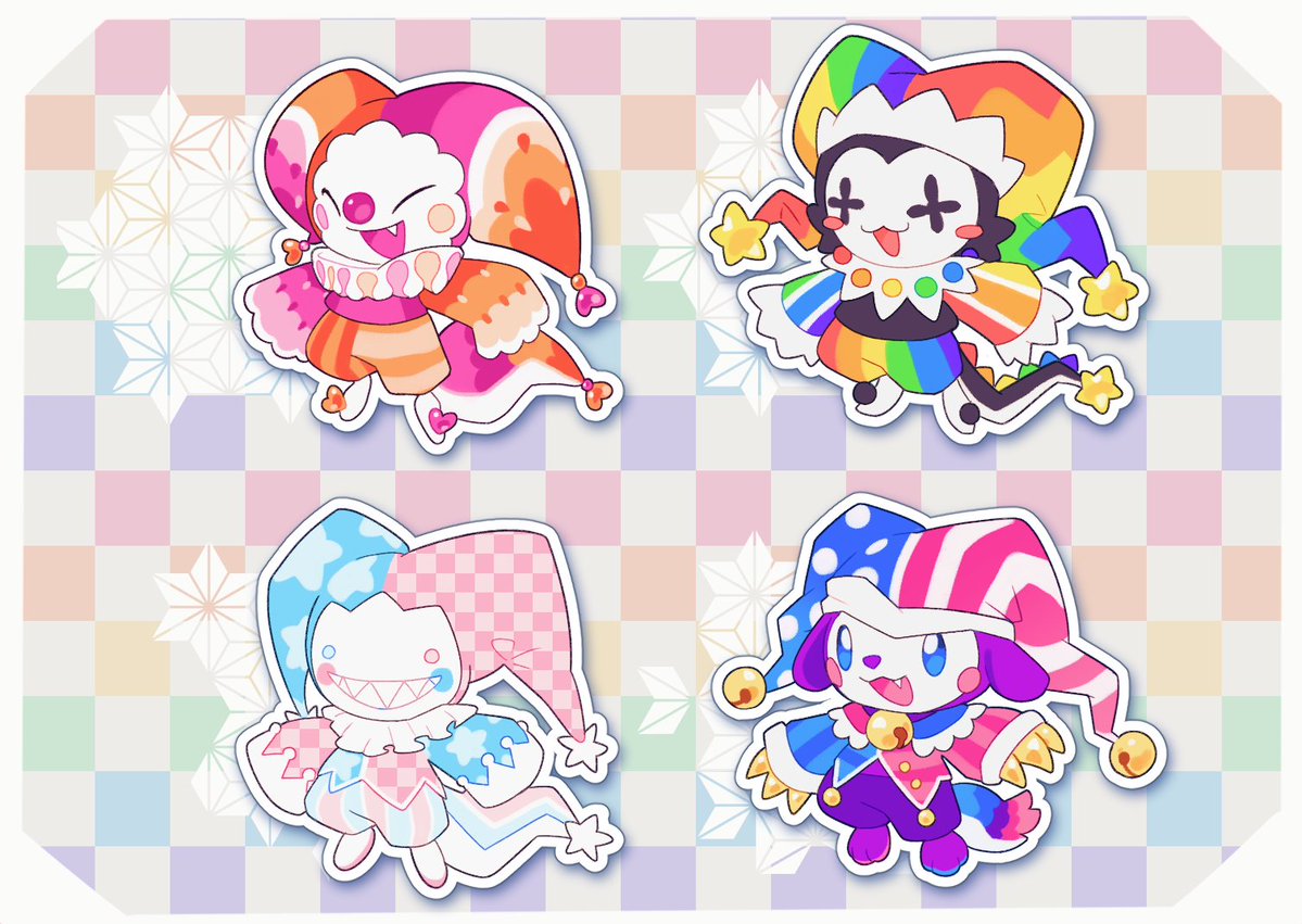 basketworms's tweet photo. [adopt] definitely ON TIME prideful jesters up for adoption! let them into your cupboards.......?! 🌈🎉

info below! https://t.co/apyB4Me5Tv