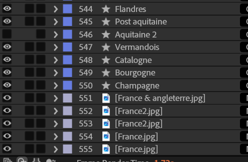 BataillesdeFr's tweet photo. J'ouvre un vieux fichier After Effects pour un Short de Louis VI... 

Qu'est-ce que j'étais désorganisé dans le temps. 555 calques pour une carte, non mais

(gloire à mon PC qui ne m'a jamais lâché et a toujours cru en moi) https://t.co/jZsXdVR5y3
