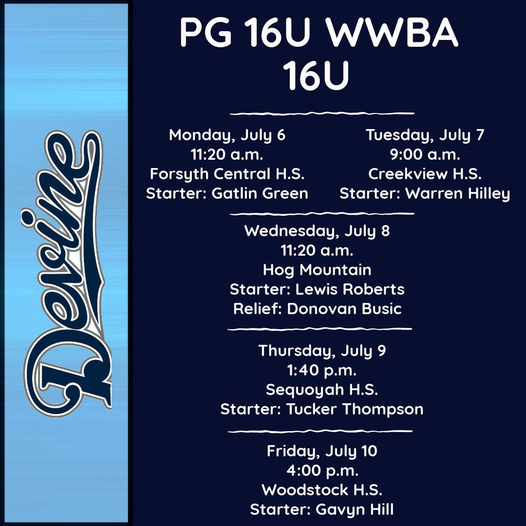 Devine_Baseball's tweet photo. Peak summer is here &amp; the 16U WWBA begins Monday for the #devineboys . Make the trip to see us &amp; you’ll find something to meet your needs. This is a group of hardworking, academic athletes looking for a chance.  Text Becky &amp; see Coach Hipple &amp; Coach Diaz at the dugout next week. https://t.co/FkQkML2t3Z
