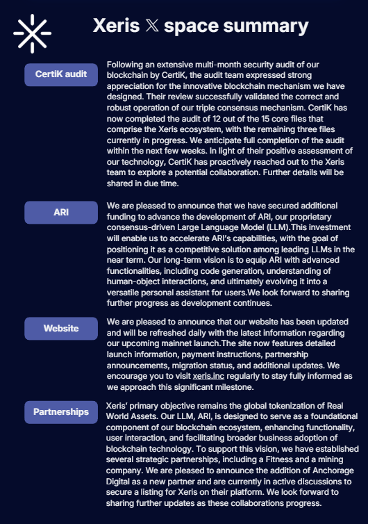 XerisDaily's tweet photo. 07/01/26 @xeriscoin X Space Summary. https://t.co/BPWe6GTZfI