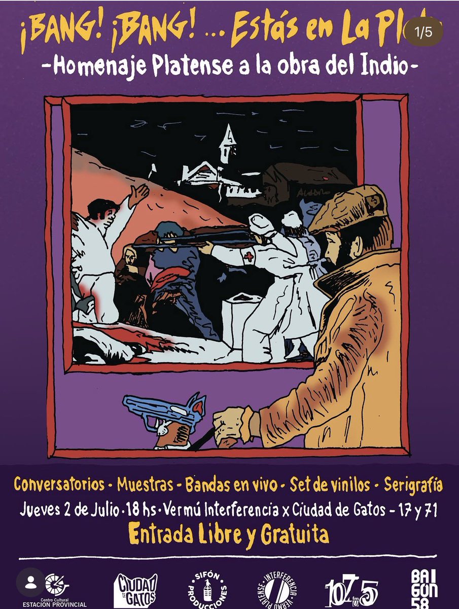 lutitravelguide's tweet photo. JUEVES

1) En Ciudad de gatos / Estación Provincial hay homenaje platense al Indio Solari. Conversatorios, estampan remeras, muestra de fotos y audiovisuales, y desde las 22hs músicos platenses cantan Los redondos: Poli, Boya, VillaElisa. Entrada libre y gratuita.

📍17 y 71 https://t.co/6VS4eJaQV1