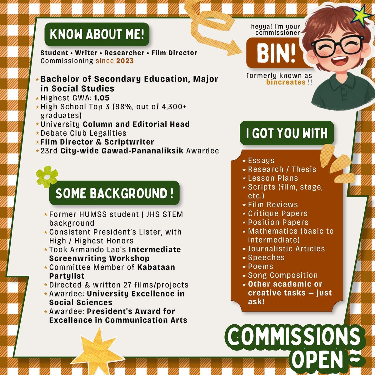 bincreatee's tweet photo. @nashiracutie helloo, @nashiracutie >_< thesis-awardee pooo (city-wide) and can def help you with questionnaires hihi ! can do questionnaires po for P200 all in ! just hit my dm https://t.co/JLbLRHEntv