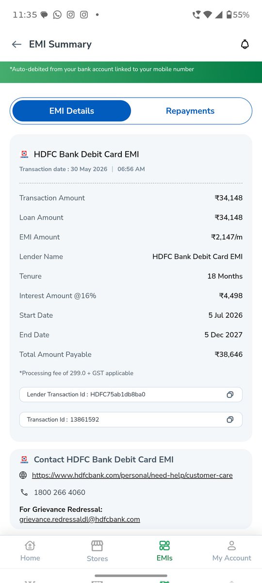 Raillovermk09's tweet photo. I'm purchasing a mobile phone motorola edge 60 pro from flipkart with HDFC DEBIT CARD EMI Via instacred. My MONTHLY EMI IS RS 2147/- BUT I RECIEVED MESSAGE FROM HDFC FOR RS 2559/- WHY YOU ARE DEDUCT EXTRA FROM COUSTOMER. @HDFC_Bank PLEASE RESOLVE THIS . I'm paying only 2147/- RS https://t.co/ipjqnq1IQS