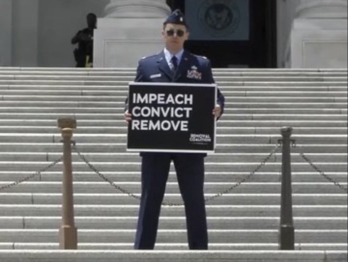 RobertMSterling's tweet photo. If an active-duty servicemember had protested against Joe Biden in uniform, liberals would have called for him to be court-martialed and sent to the brig.

And they would have been correct.

This is one of those things you simply don’t do. Especially if you’re an officer. There’s a reason—many reasons, actually—why this is explicitly forbidden under military regulations:

> It undermines the chain of command (of which, like it or not, Donald Trump is now the duly sworn commander in chief, as was Joe Biden during his time in office).

> It erodes good order and discipline among troops, which is critical on the battlefield and in garrison alike.

> It destroys cohesion within a unit, whose success is dependent on troops from across the country, of all cultural backgrounds and political persuasions, uniting together to accomplish a mission.

> It expropriates the credibility of the uniform—a credibility earned in war by millions of veterans who came before you, some of whom are now wearing that uniform in their final resting place on this earth—for your own personal political agenda. It’s “main character syndrome” of the highest order, which is the antithesis of military service and military leadership.

You certainly don’t have to like or support the president, just as you’re not required to personally like anyone else in your chain of command (provided that you follow all legal orders, of course). You don’t forfeit your rights as a citizen when you join the military, and you’re entitled to participate in the democratic process as you see fit. Within reason, you can even join political protests.

You just don’t get to do it in uniform, no matter how righteous you believe your cause may be.

And shame on anyone who would undermine the discipline of our military by encouraging servicemembers to do so.