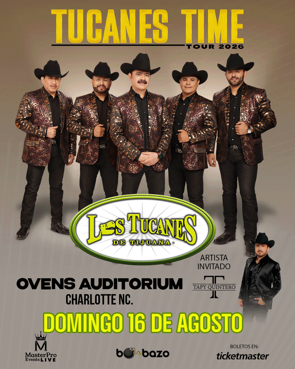 TheBOplex's tweet photo. SPECIAL OFFER: Los Tucanes de Tijuana take the stage in Charlotte at Ovens Auditorium on August 16th! Get 15% off tickets now through July 8th!

No Code Required. Get tickets: https://t.co/m814ZpR8r4 https://t.co/r0AuTUZNuu