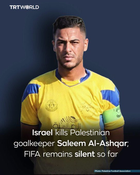 franciscomore13's tweet photo. 🇵🇸 Estamos con la #CopaMundialFIFA #MundialDeFútbol2026 recordemos a la @FIFAcom y a la @UEFA que acaba de ser ASESINADO: 

📢 El portero palestino Saleem Al-Ashqar en la Franja de Gaza por el ejército GENOCIDA de Israel. https://t.co/iJyYOLwDFA