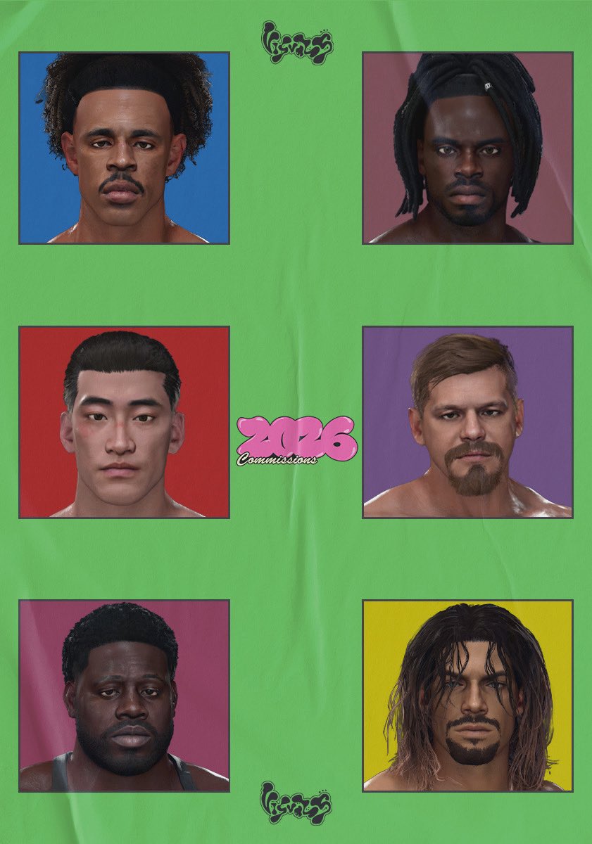 TheMinamiStar's tweet photo. Face Textures For Sale!
———
- 12 Available CAWS
- $15 Each
- More prices listed on PG. 1 for Texture Commission Prices
- DM if interested

💸 Accept PayPal, Cash App, Venmo, &amp; Zelle

📖 Check PG. 3-4 for close ups and full catalog 
———
#WWE2K26 https://t.co/dJCyUtHhFa