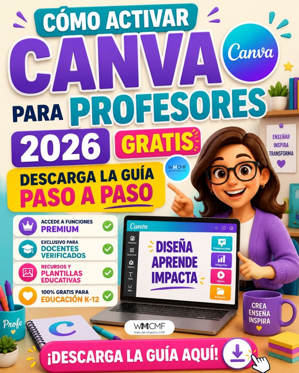 cmf_w's tweet photo. Maestro 👨‍🏫, Canva regala 🎁 la versión Pro ⭐ a docentes verificados ✅. Descargue la guía de cómo hacerlo o vea el video del paso a paso para que sepa cómo activarla ℹ️ ahora mismo ⏳. Enlace de descarga: https://t.co/Ln6tRqgBS1 https://t.co/qm9L8Uhq58