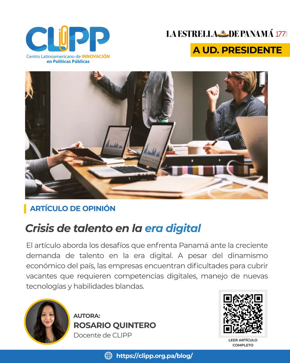 clipporg's tweet photo. La transformación digital exige mucho más que tecnología: requiere talento preparado para innovar. Conoce el análisis de Rosario Quintero sobre los desafíos del mercado laboral panameño y el futuro de la competitividad. 

#CLIPP #TalentoHumano #TransformaciónDigital #IA #Panamá https://t.co/8F2Vc4rbEA