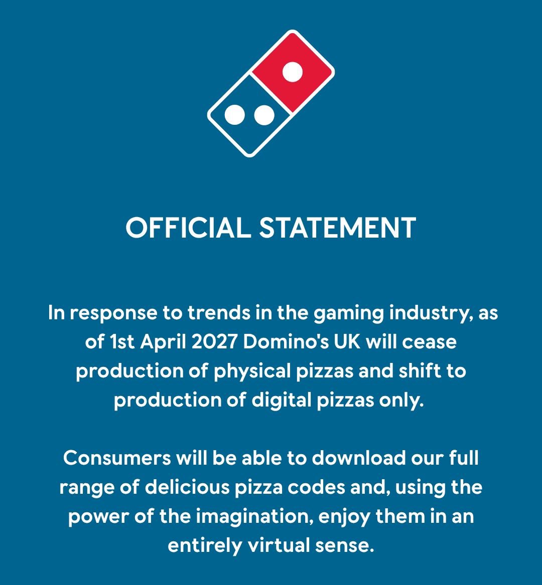 musictrendscol's tweet photo. #EsTendencia: Domino’s Pizza se burla de Sony después de que anunciaron planes para cesar la producción de videojuegos físicos 👀

“A partir del 1 de abril de 2027, Domino’s UK 🇬🇧 pasará a la producción de pizzas digitales únicamente”. https://t.co/9RWFGmM09A